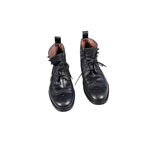 Marco Vittoria Mens 10 Black Leather Wingtip Brogue Boots With Lugged Sole - Picture 2 of 8
